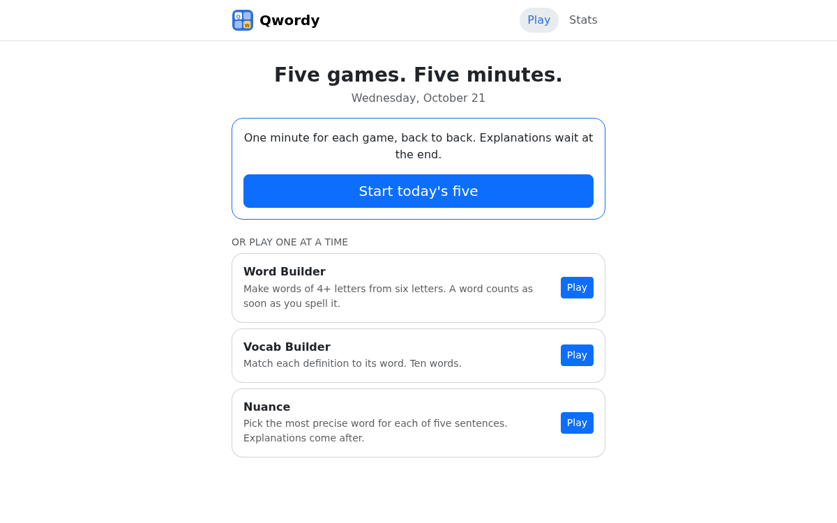 Qwordy home page