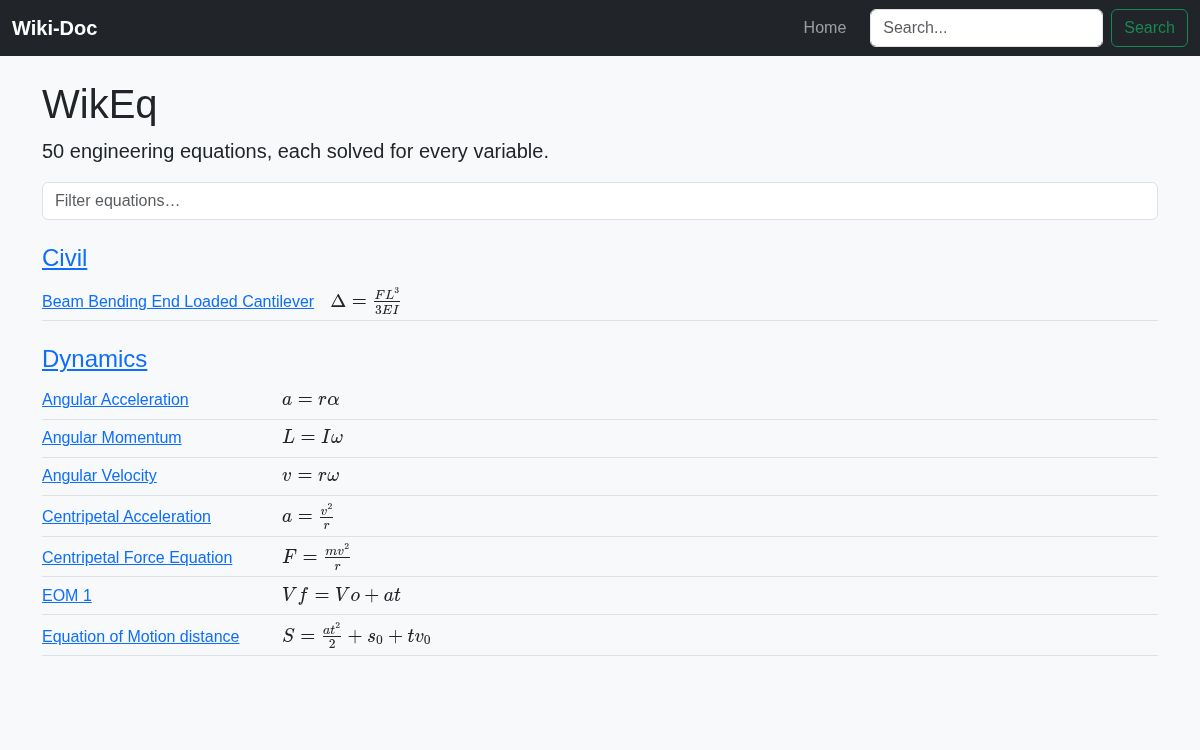 WikEq equation list